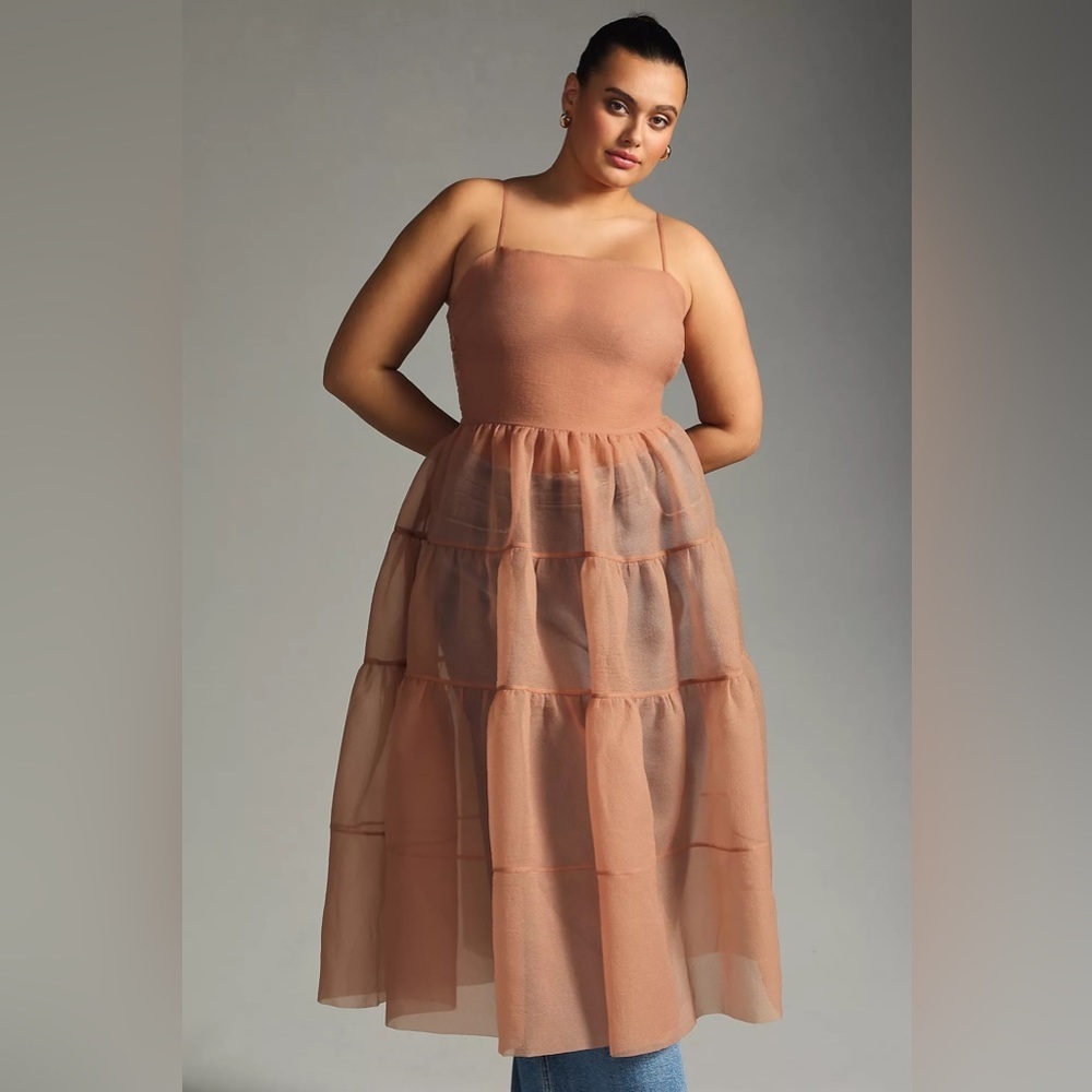 Anthropologie X OhSevenDays Tiered Sheer Midi Dress - Picture 3 of 12